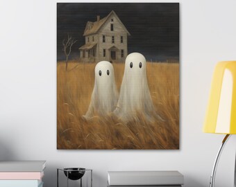 Ghosts in Wheat Field Canvas Print: Dark Academia Halloween Wall Art