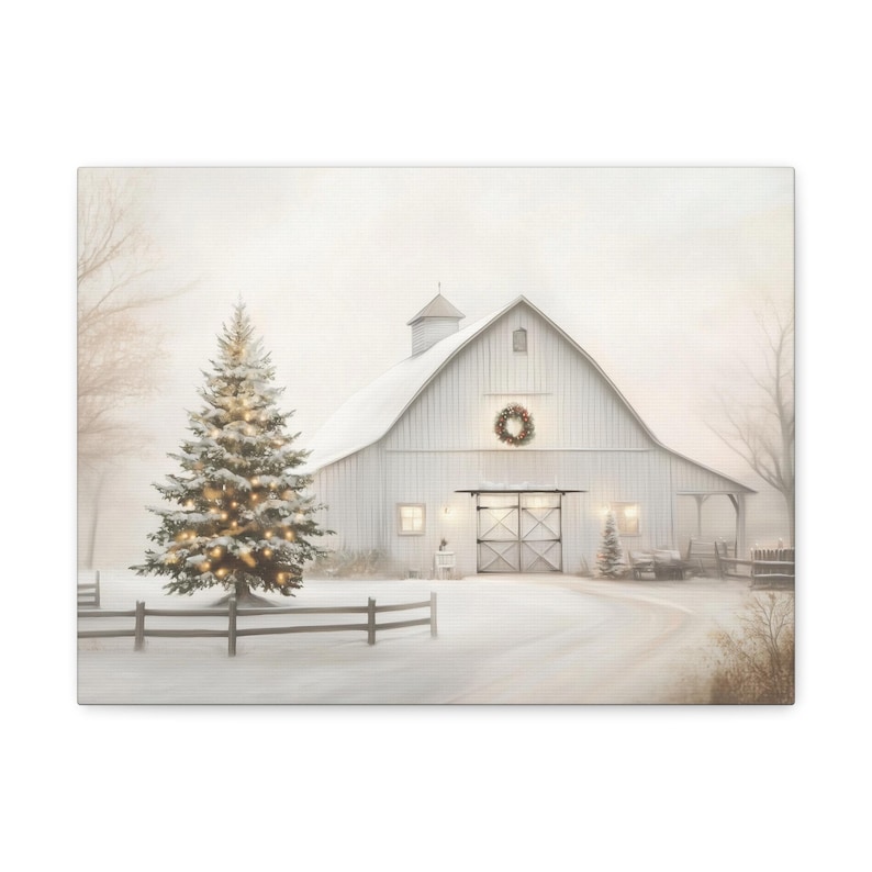 Rustic Christmas Barn Canvas Print: Farmhouse Holiday Wall Art image 5