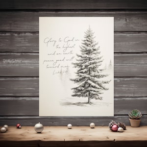 Christmas Tree Glory to God, Peace on Earth Art, Luke 2:14 Canvas Wall Art, Farmhouse Christmas Decor, Holiday Decor, Festive Decor