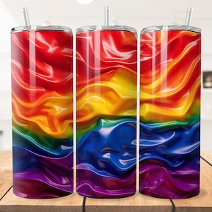 Tumbler con bandiera Gay Pride 3D: bicchiere sottile da 20 once, design a sublimazione (PNG, PDF)