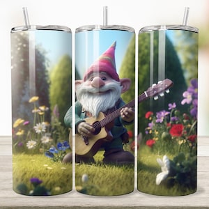 3D Gnome Playing Guitar 20 oz Skinny Tumbler Wrap PNG Gnome Tumbler Wrap PNG Digital Download Gnome Tumbler Wraps Design Instant Download