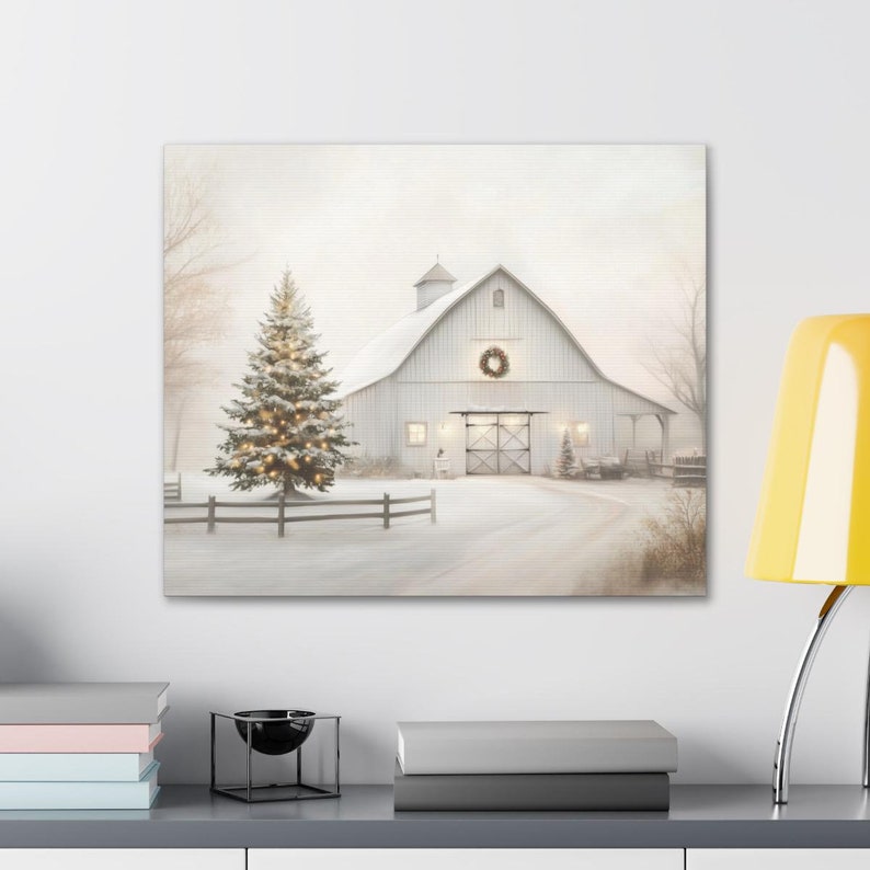 rustic christmas barn canvas wall art