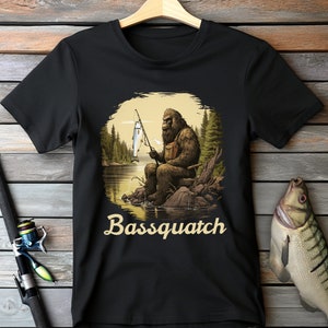 Bassquatch Bigfoot Fishing Shirt, Bigfoot Shirt, Sasquatch Shirt, Bigfoot Gift, Sasquatch Gift, Gift for Him, Cryptid Shirt, Camping Shirt