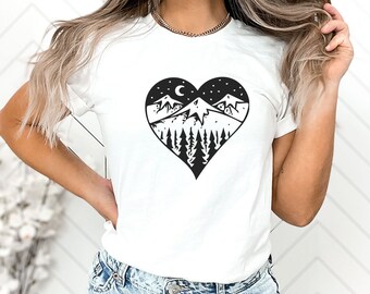Minimalist Mountain Heart T-Shirt: Nature Lover Gift