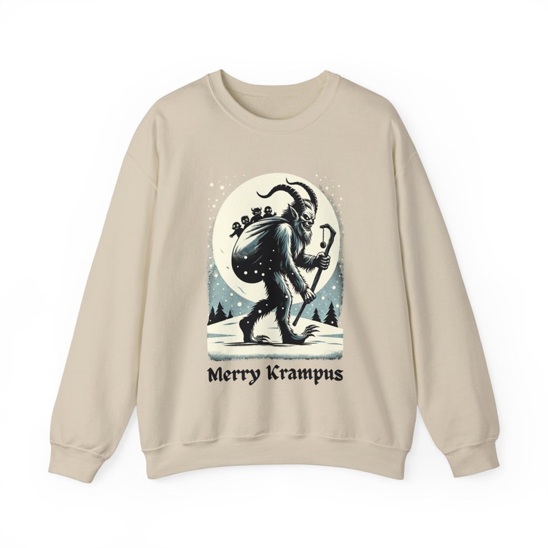 Merry Krampus Sweatshirt: Gothic Horror Christmas Sweater Sand
