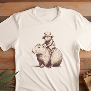 Mouse Riding Capybara Shirt, Funny Capybara Shirts for Women, Cowboy Rat Shirt, Vintage Western Theme Graphic Tee, Western Shirt