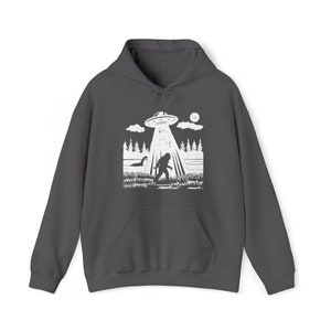 Bigfoot Lochness UFO Hoodie: Sasquatch Alien Sweatshirt Charcoal