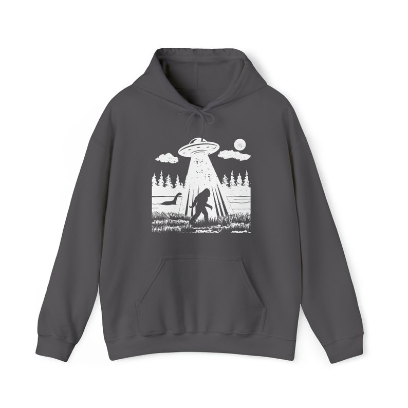 Bigfoot Lochness UFO Hoodie: Sasquatch Alien Sweatshirt Charcoal