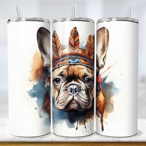 Boho Dog PNG Tumbler Wrap, 20 oz Skinny Tumbler Wrap PNG French Bulldog Sublimation Design Digital PNG Cute Dog Tumbler Wraps Boho