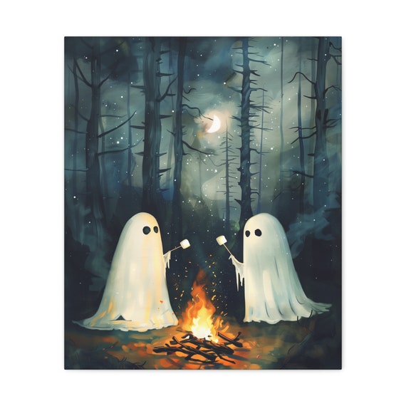 Ghosts Roasting S'mores Canvas Art: Spooky Halloween Decor - Etsy