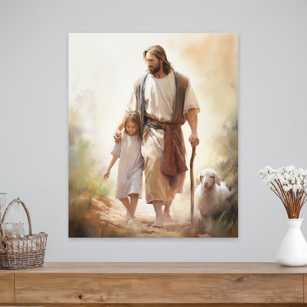 Jesus Walking with Child, Walk with Jesus, Jesus Wall Art, Ready to Hang Canvas Wall Art, Bible Art, LDS Art, Jesus Painting, LDS Art