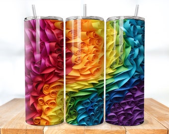 3D Gay Pride Flag Tumbler Wrap: 20oz Skinny Sublimation Design (PNG, PDF)