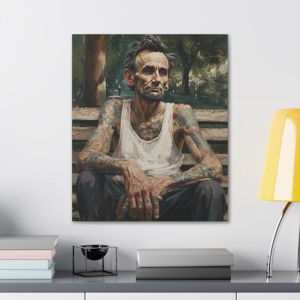 Funny Abraham Lincoln Art, Abraham Lincoln Painting, Funny Decor, Canvas Wall Art, Office Decor, Funny Gift, 4th of July Art
