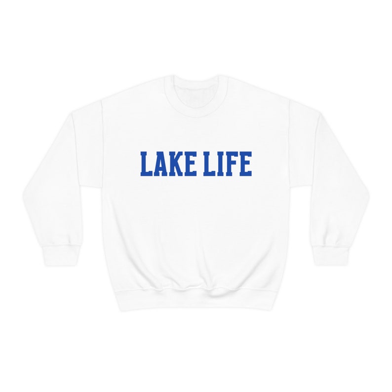 Lake Life Sweatshirt: Unisex Cotton-Blend Lake Vacation Crewneck White