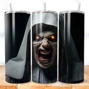 3D Scary Nun Tumbler Wrap: Halloween Sublimation Design (PNG, PDF)