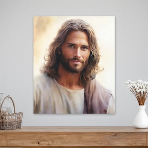 Jesus Portrait Canvas: Smiling Jesus, Ready to Hang Wall Art