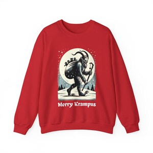 Merry Krampus Sweatshirt: Gothic Horror Christmas Sweater Red