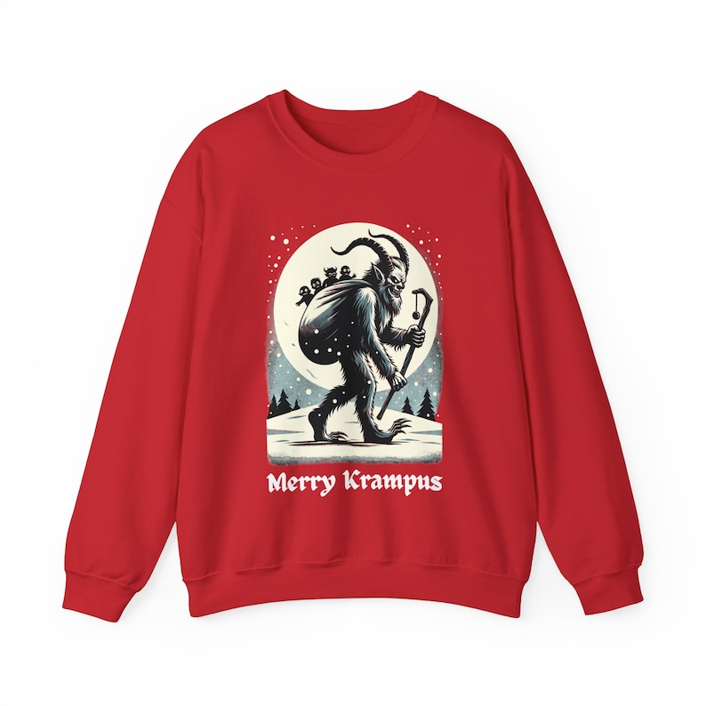 Merry Krampus Sweatshirt: Gothic Horror Christmas Sweater Red