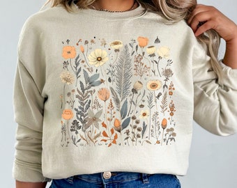 Wildflower Print Sweatshirt: Unisex Floral Crewneck Sweater