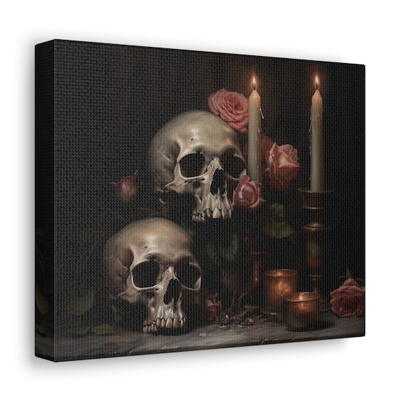Skull Oil Painting Canvas: Gothic Halloween Home Decor - Etsy