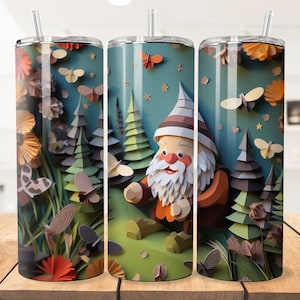 Cheery Gnome Tumbler Design 20 oz Skinny Tumbler Wrap PNG Gnome Tumbler Wrap PNG Digital Download Fancy Paper Art Gnome Tumbler Wraps Design