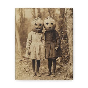 creepy children Halloween decor vintage canvas wall art