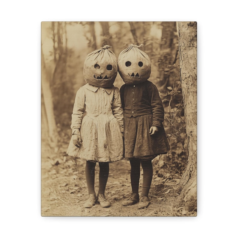 creepy children Halloween decor vintage canvas wall art