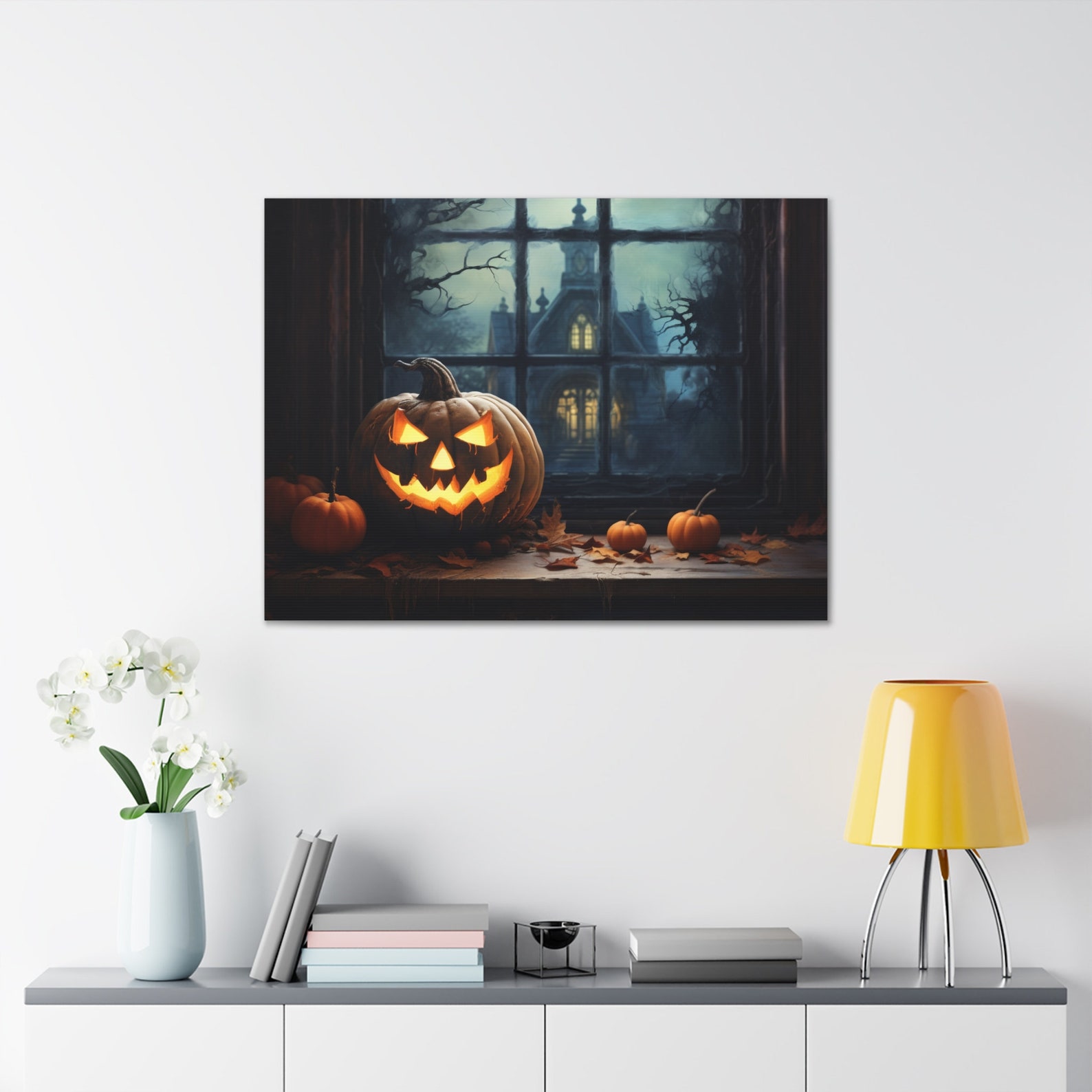 Jack O Lantern Oil Painting Canvas: Gothic Halloween Wall Art - Etsy