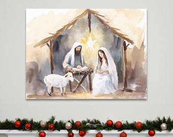 Nativity Christmas Painting, Farmhouse Christmas, Rustic Christmas Holiday Decor, Christmas Decor, Canvas Wall Art, Ready to Hang Canvas