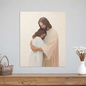Jesus Healing Embrace Canvas, Jesus Christ Painting, Jesus Wall Art, Ready to Hang Canvas Wall Art, Bible Art, LDS Art, Christian Home Decor