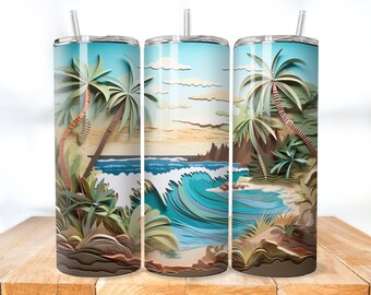 3D Beach Tumbler Wrap: Hawaii 20 oz Skinny Tumbler Design (PNG, PDF)