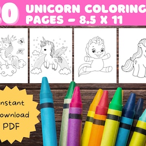 20 Unicorn Coloring Pages: Printable Activity Book (PDF)