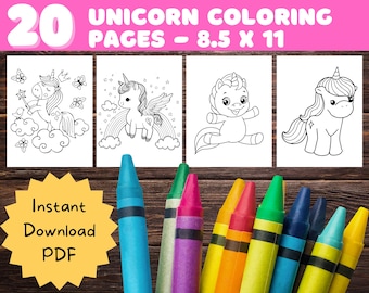 20 Unicorn Coloring Pages: Printable Activity Book (PDF)