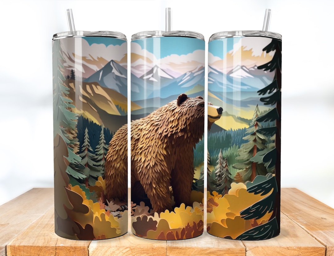 3D Bear Tumbler Wrap PNG 20 Oz Skinny Tumbler Wrap PNG Quilled Bear ...