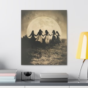Witch Coven Canvas Print, Dark Academia, Gothic Decor, Victorian Wall Art, Gothic Decor, Moody Wall Art, Dark Cottagecore Painting