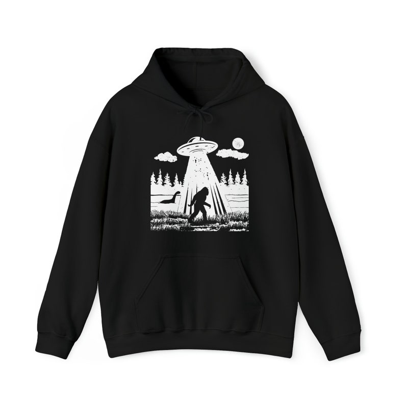Bigfoot Lochness UFO Hoodie: Sasquatch Alien Sweatshirt Black