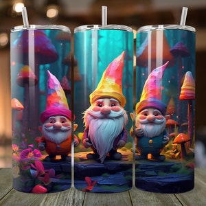 3D Gnomes PNG 20 oz Skinny Tumbler Wrap PNG Tie Dye Gnome Tumbler Wrap PNG Digital Download Neon Gnome Mushroom Tumbler Wraps Design