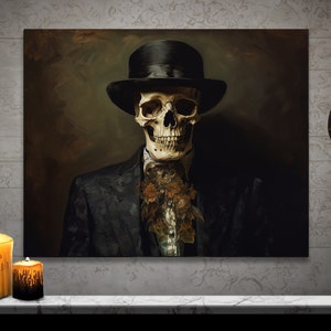 Skeleton Renaissance Oil Painting: Gothic Halloween Canvas Wall Art