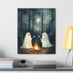 Ghosts Roasting S'mores Canvas Art: Spooky Halloween Decor - Etsy