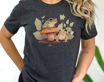Frog & Mushroom Graphic Tee: Cottagecore Nature Shirt