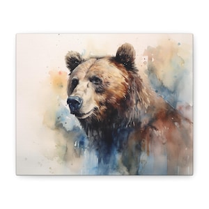 Bear Canvas Wall Art Grizzly Bear Watercolor Art Bear Canvas Print Home Decor Ready to Hang Brown Bear Canvas Wall Art