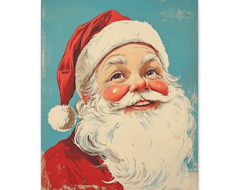 Retro Santa Canvas Print: Vintage Christmas Wall Art