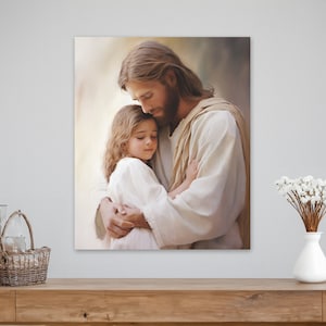 Jesus Comforting A Child Canvas, Peace Be Still, Jesus Wall Art, Ready to Hang Canvas Wall Art, Bible Art, LDS Art, Jesus Painting, LDS Art