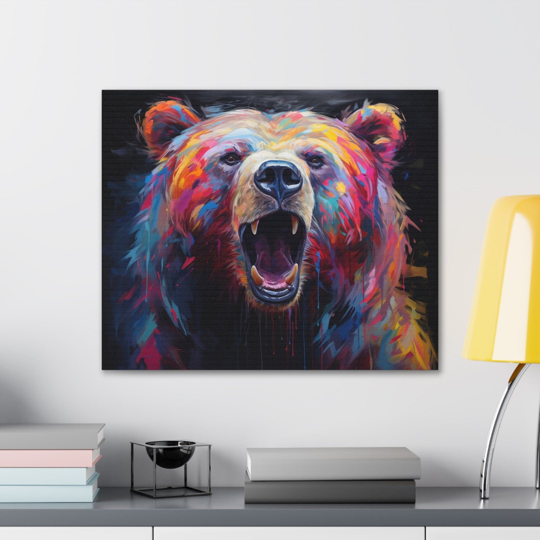 Bear Canvas Wall Art Grizzly Bear Neon Oil Painting Art Bear Canvas