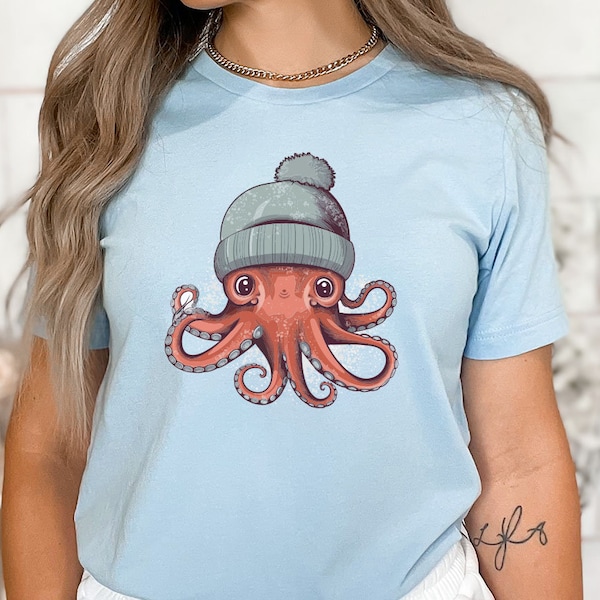 Cute Octopus Shirt Octopus Wearing A Beanie Shirt Octopus Art Octopus Tshirt Funny Octopus Shirt Kraken Shirt Graphic Tees Ocean Shirt