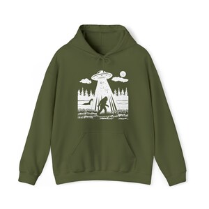 Bigfoot Lochness UFO Hoodie: Sasquatch Alien Sweatshirt Military Green