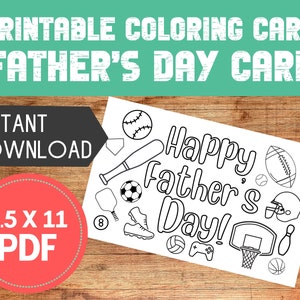 Happy Fathers Day Coloring Card Fathers Day Card for Kids Fathers Printable Coloring Card Digital Download PDF Instant Download Card