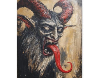 Krampus Folk Art Canvas Print: Creepy Christmas Wall Decor