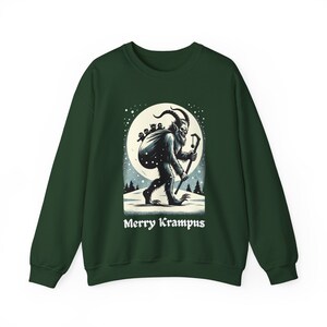 Merry Krampus Sweatshirt: Gothic Horror Christmas Sweater Forest Green