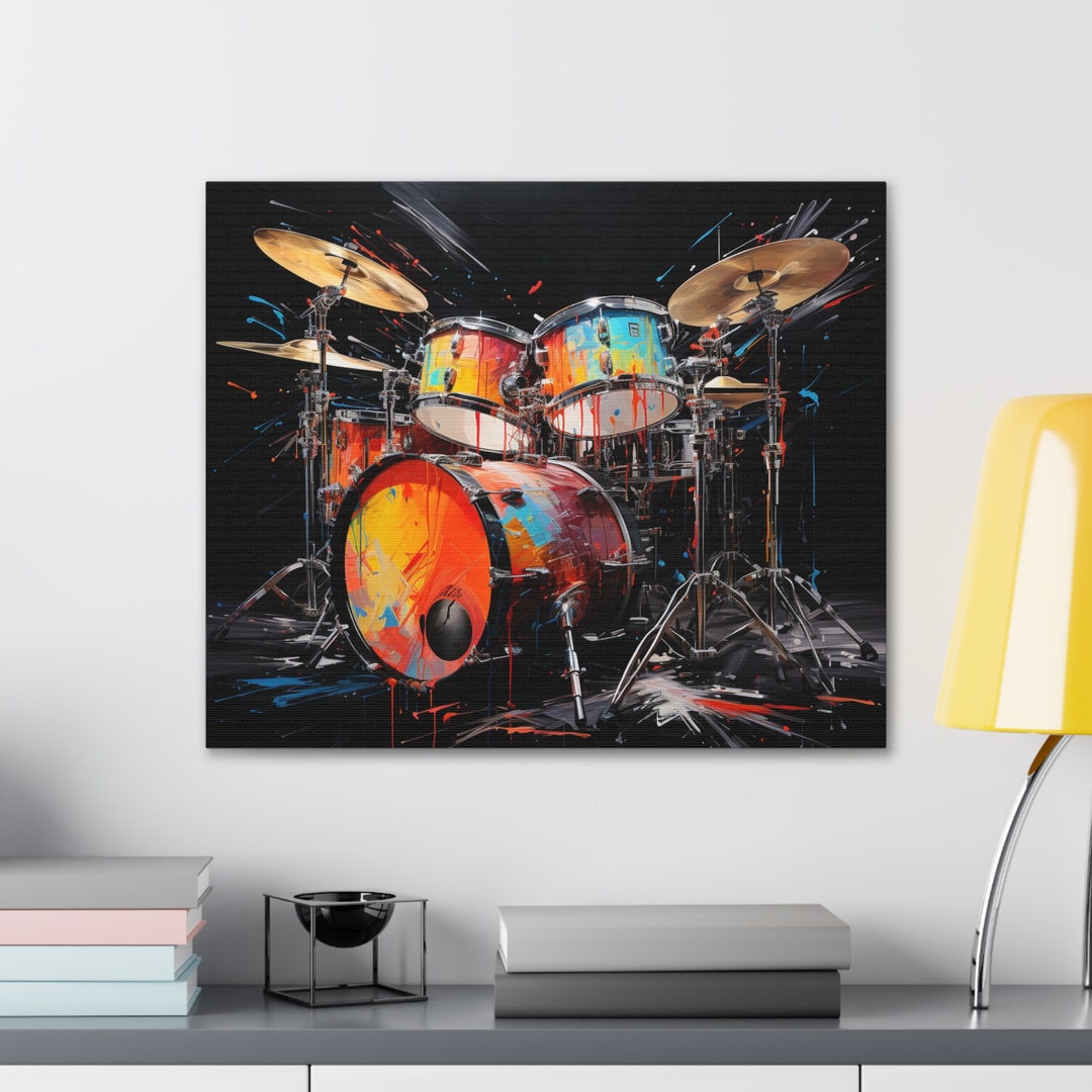 Drummer Canvas Wall Art Drum Set Neon Oil Painting Drummer Home Decor